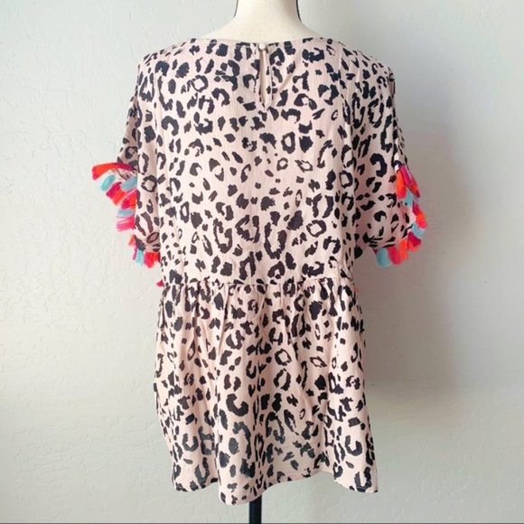 Leopard Babydoll Top with Multicolor Tassels - Picture 6 of 6